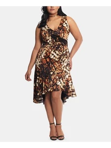 XSCAPE Womens Ruffled Sleeveless V Neck Midi Cocktail Sheath Dress - Picture 1 of 6