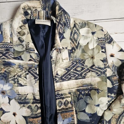 Женский блейзер Alfred Dunner размер 8 цветочный пэчворк рукав 3/4 куртка синий бежевый - Изображение 1 из 4