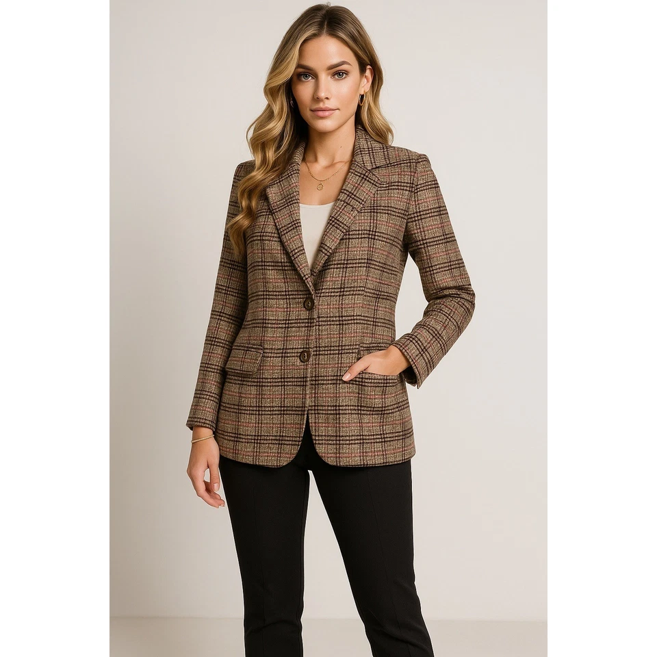 Blazer St Johns Bay para mujer M marrón a cuadros lana tweed a cuadros chaqueta academia preppy Foto 1 de 4