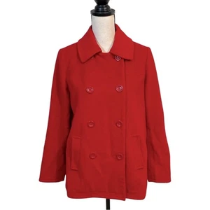 J. Jill Red Wool Blend Double Breasted Classic Pea Coat Size Small Petite - Picture 1 of 8