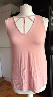 VGC Ladies NEW LOOK Baby Powder Fondant PINK Thin COBWEB Strappy Front Top 8 - Image 1 of 4