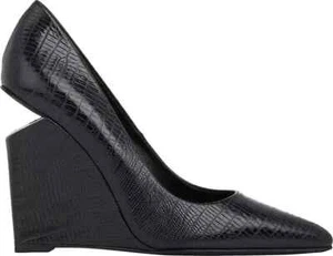 $595 ALEXANDER WANG INE EMBOSSED BLACK LEATHER CUT OUT SHOES WEDGES US8.5/UK5.5 - Picture 1 of 6