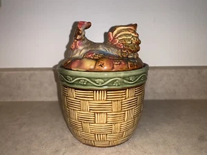 "Cesta de gallo tejida bote de cocina de 6 1/2"" de alto X 5 1/4"" de diámetro cerámica" - Imagen 1 de 7