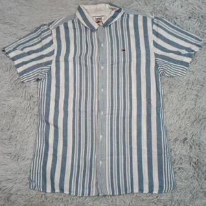 Tommy Jeans Shirt Boys M Blue Stripes Linen Blend Regular Fit Preppy School - Picture 1 of 9