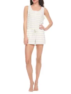 Flora Nikrooz Pearl Printed Sleep Romper White with Yellow & Grey Stripe - SZ XS - Picture 1 of 4
