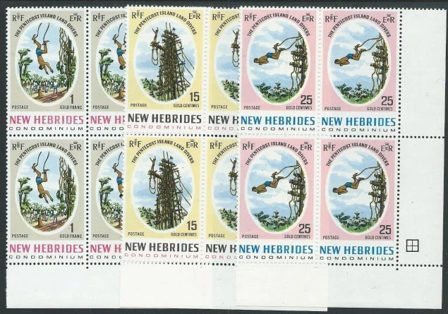 NUEVO HEBRIDAS 1969 Pentecostés Land Divers conjunto bloques de 4 MNH................50946 Foto 1 de 1