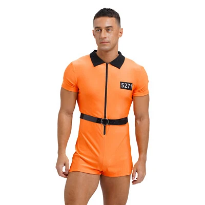 Men Role Play Outfits Costume Prisoner Uniform Collar Leotard Manly Nightwear - Image 1 of 4