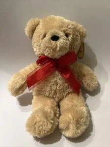 Oso de peluche Aurora cinta roja bronceado 12" peluche animal juguete - Imagen 1 de 5