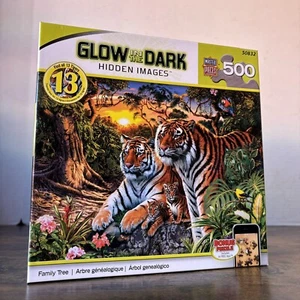 “Family Tree” 500 Piece Jigsaw Puzzle Glow in the Dark Hidden Images Tiger Cubs - Picture 1 of 9