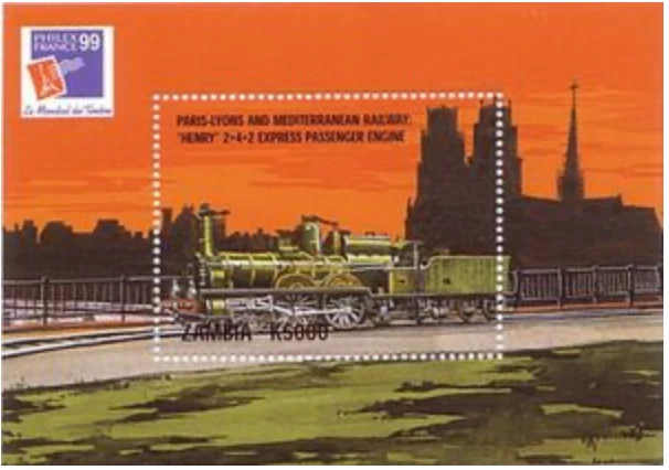 Zambia #MiBl57 MNH S/S 1999 Train Locomotives Mediterranean [836] - Image 1 of 1
