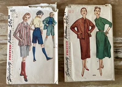 Vintage sewing patterns Simplicity 1695 4793 women's dresses blazer shorts 1950s - Image 1 of 4