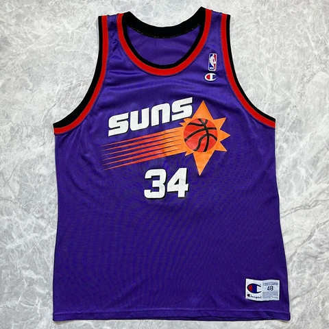 VTG 90s NBA PHOENIX SUNS CHARLES BARKLEY CHAMPION JERSEY SIZE 48 PURPLE Cover