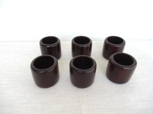 BEAUTIFUL SET OF 6 OF SOLID DARK WOOD NAPKIN RINGS - HANDMADE - Picture 1 of 5