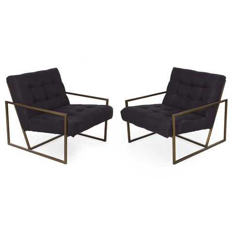 Mid Century Modern Style Pair of Tufted Steel Arm Chairs by Regina Andrew Cover