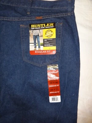NEW w/TAGS RUSTLER Wrangler 48 x 30 jeans dark blue Denim REGULAR FIT ALL COTTON - Image 1 of 4