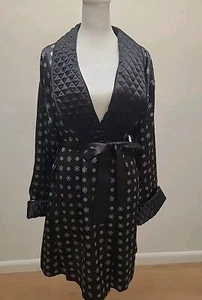 New York Intimates Womens Snowflake Black Satin Quilted Robe Medium - Picture 1 of 11