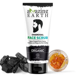 Activated Charcoal Face Scrub for Men Organic 100 gm Exfoliate Cleansing - Picture 1 of 6