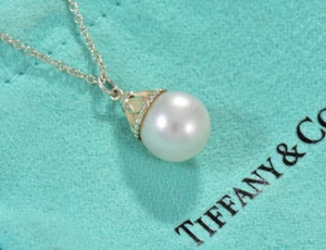 Tiffany & Co Sterling Silver Ziegfeld Pearl Pendant 16.25" Necklace in Box Pouch - Picture 1 of 6