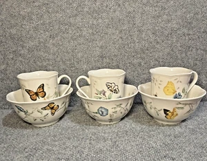 LENOX "BUTTERFLY MEADOW" Lot of 3 Cereal Bowls & 3 Mugs - Picture 1 of 10
