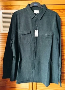 New Dark Green Fleck Double Breasted 100% Brushed Cotton Shirt Mens Size XXL - Picture 1 of 9