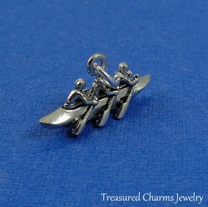 Silver Rowing Charm - Rowboat Charm - Canoe Charm - Boat Racing Charm - Picture 1 of 4