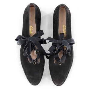 SALVATORE FERRAGAMO Black Suede Bow Braided Lace Up Flats Size 7.5 AAAA - Picture 1 of 9