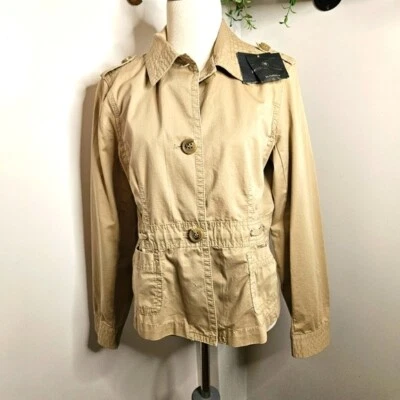 NWT Liz Claiborne Petite Medium Tan Button Front Cinch Waist Drawstring Jacket - Image 1 of 4
