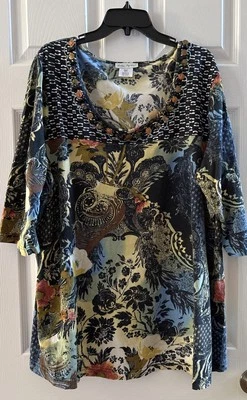Ulla Popken Ladies 20/22 Plus Multi  Top Tunic 3/4 Sleeve Floral print Foto 1 de 4