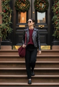 Guess Womens Genuine Snake-Skin Embossed Leather Medium Motorcycle Jacket - Picture 1 of 4