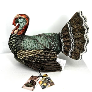 John Derian Beaded Sequin Pillow Fall Turkey Shaped Thanksgiving 15 x 17 x 16" - Picture 1 of 12