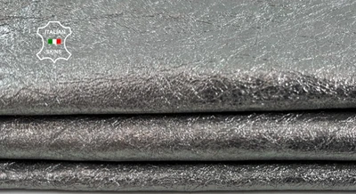 METALLIC CHROME WASHED CRINKLED Soft Italian Lambskin Leather 4sqf 0.9mm #C6447 - Image 1 of 4