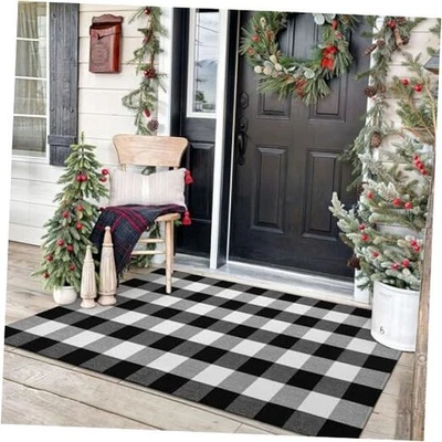  Небольшие ковры в клетку Buffalo 3x5 футов черно-белые клетчатые моющиеся спереди  - Изображение 1 из 4