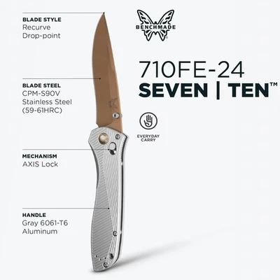 Benchmade - Seven Ten 4" CPM-S90V EDC Knife with Gray Aluminum Handles(710FE-24) - Image 1 of 4