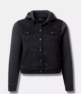 Torrid Black Gray Hooded Denim Trucker Jacket Size 3 - Picture 1 of 6