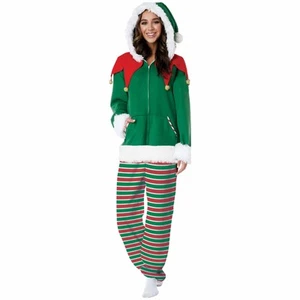 Elf Fleece Jumpsuit Santa Helper Christmas Festival Adult Unisex Mens Costume - Picture 1 of 5