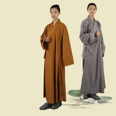 Women Men Cotton Buddhist Monk Long Robe Shaolin Kung fu Uniform Meditation Gown - Image 1 of 4