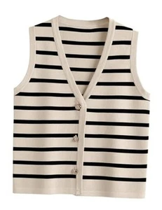 Summer Vest Tops for Women 2025 Striped Sweater Vests Vacation Button Up - Picture 1 of 6