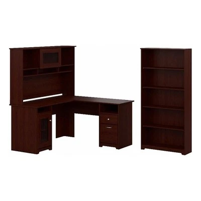 Bush Furniture Cabot L Shaped Desk with Hutch and 5 Shelf Bookcase - Image 1 of 4