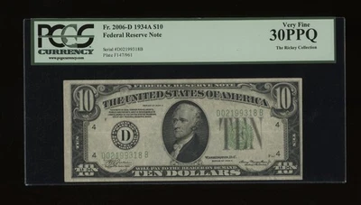 DBR 1934-A $10 FRN Cleveland Fr. 2006-D PCGS 30 PPQ Serial D02199318B - Image 1 of 2