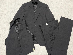 TRAJE vintage 3 piezas rayas 40R 32x36 lana IVY LEAGUE gris carbón negro PREPPY - Imagen 1 de 13