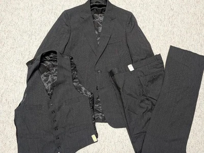 vintage 3PC SUIT pinstripe 40R 32x36 wool IVY LEAGUE charcoal gray black PREPPY - Image 1 of 4