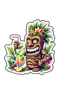 Tiki with Drink Mid-Century Custom Vinyl Die Cut Sticker 3.5x2.5 - Picture 1 of 1