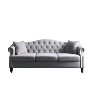 Chesterfield 3 Seater Velvet Sofa Button Tufted Couch with Nailhead Arms Pillows - Picture 1 of 18