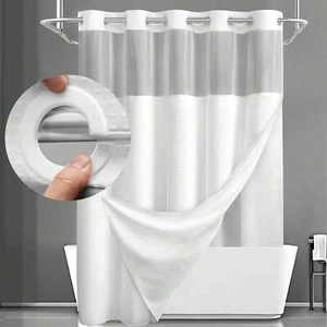 1PC Waffle Double Woven Shower Curtain, No Hook, Clear Top -Lightning Deals - Picture 1 of 59