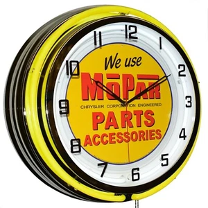 19" We Use Mopar Parts Sign Double Neon Clock Garage Man Cave Decor (Yellow) - Picture 1 of 7