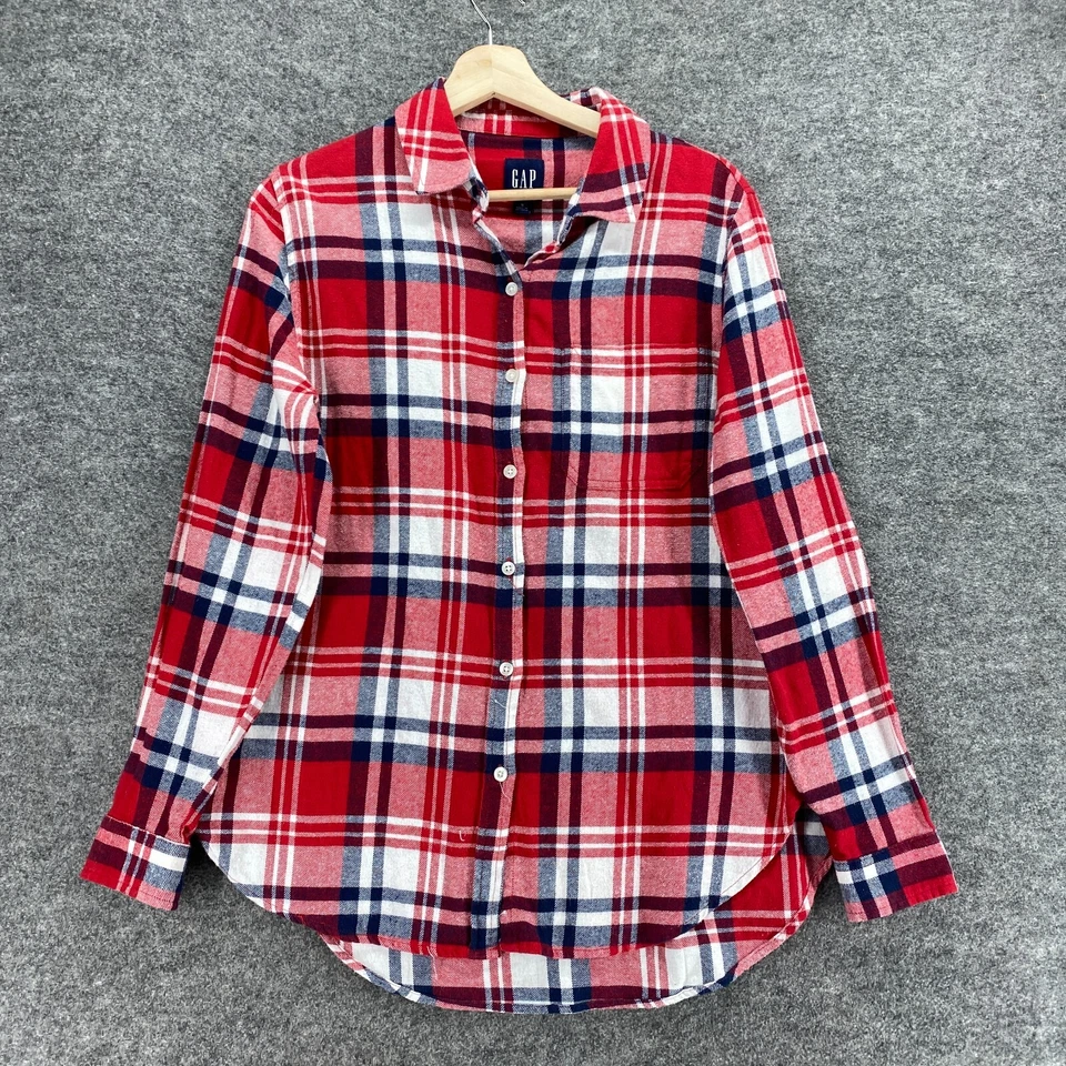 Camisa Gap Feminina S Pequena Vermelha Xadrez Gola Comprida Manga Longa Algodão Casual - Imagem 1 de 4
