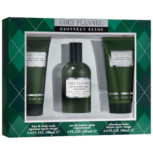 Grey Flannel by Geoffrey Beene 3pc Gift Set 4 EDT + 3.4 ASB + 3.4 HBW for Men