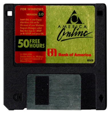 Vintage, Rare, AOL/BofA Banking Center 1996 V3.0 Windows 3½″ Gold-Label FLOPPY! - Image 1 of 2