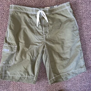 Black Brown 1826 Swim Shorts Sz Large Olive Drawstring Cargo + Key Pockets #e30 - Picture 1 of 18