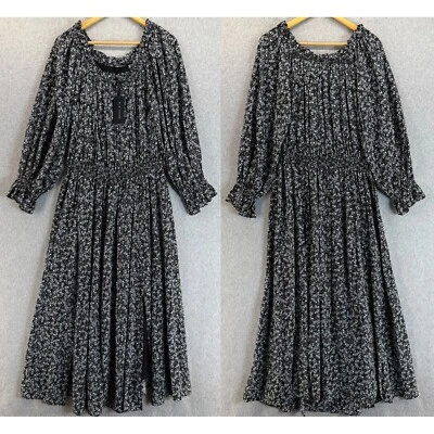 Elie Tahari Maxi Dress Night Floral Black Long Sleeve Slit Boho Size Large NWT - Image 1 of 4